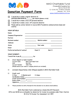 MAD Charitable Fund Donation Payment Form