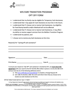 Welfare Transition Program Opt Off Form