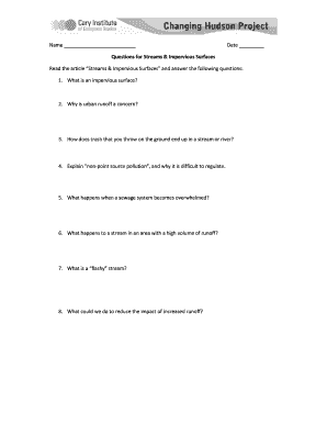 Streams & Impervious Surfaces Questions