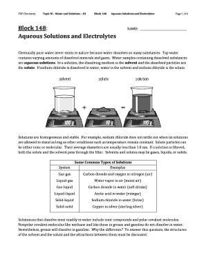 Aqueous Solutions and Electrolytes Worksheet