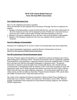 Virginia School Health Entrance Form