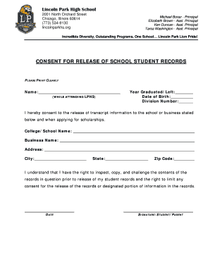 Consent for Release of School Student Records