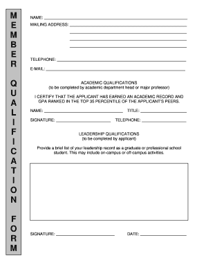 Academic and Leadership Qualifications Form