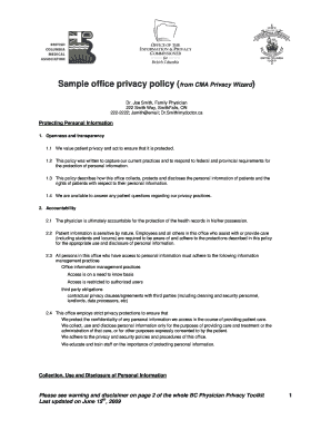 Privacy policy sample - Sample office privacy policy from CMA Privacy Wizarddoc - doctorsofbc