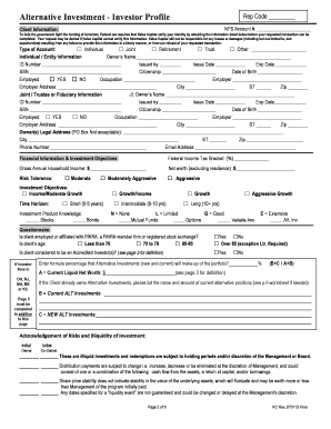Alternative Investments Investor Profile Questionnaire