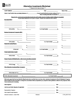 Alternative Investments Worksheet