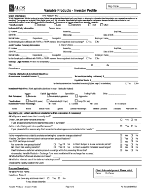 Variable Products Investor Profile Form