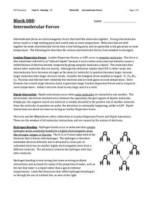 Chemistry Worksheet on Intermolecular Forces
