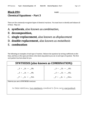 Chemical Equations Worksheet