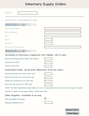 Veterinary Supply Order Form