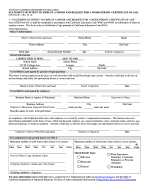 California Minor Work Permit Application