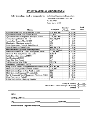 Idaho Study Material Order Form