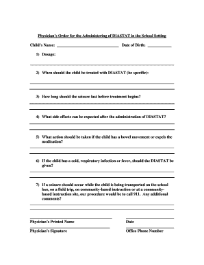 Physician's Order for DIASTAT Administration in Schools