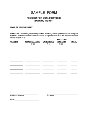 Request for Qualifications Ranking Report