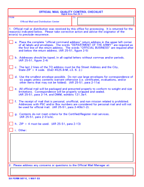 Official Mail Quality Control Checklist