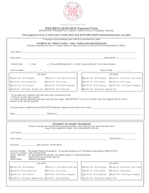 ERA-EDTA 2015+2016 Membership Payment Form