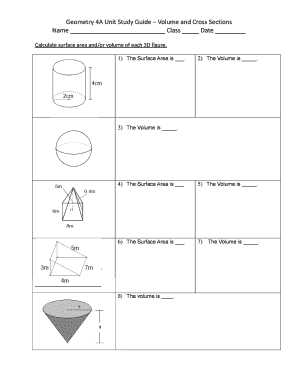 Geometry 4A Unit Study Guide – Volume and Cross Sections