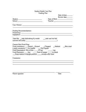 Student Health Care Feeding Plan