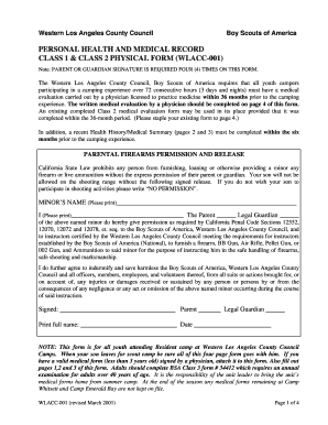 Boy Scouts of America Class 1 & Class 2 Physical Form