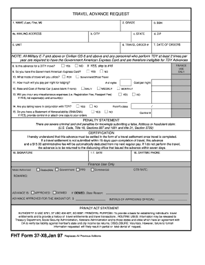 fillable online hood army travel advance request fort hood hood travel advance request form