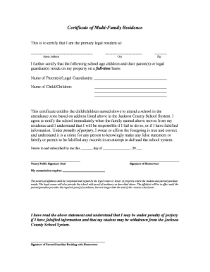 Certificate of Multi-Family Residence