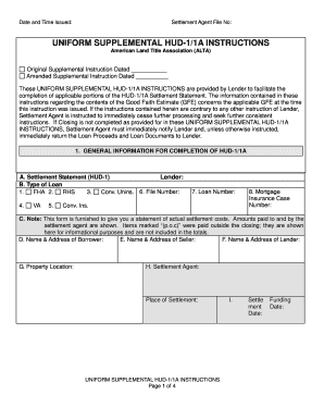 Uniform Supplemental HUD-1/1A Instructions