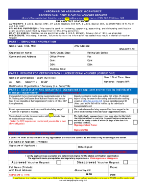 Army Information Assurance Certification Voucher Request