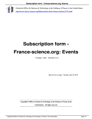 Formulaire d'abonnement - France-science.org : Événements