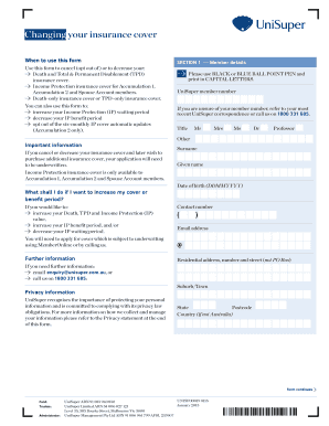 UniSuper Insurance Cover Change Form