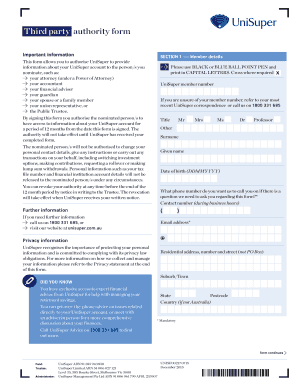 UniSuper Third Party Authority Form