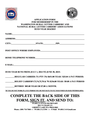 Washington Rural Letter Carriers Membership Application