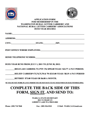 Washington Rural Letter Carriers' Association Membership Application Form