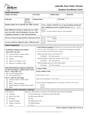 Lakeville Student Enrollment Form