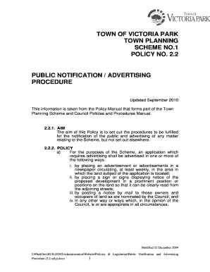 Communication log template word - TOWN OF VICTORIA PARK TOWN PLANNING SCHEME NO1 POLICY NO