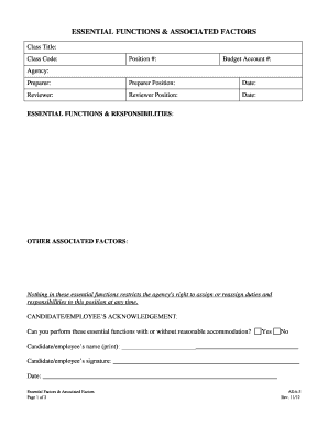Essential Functions and Associated Factors Form