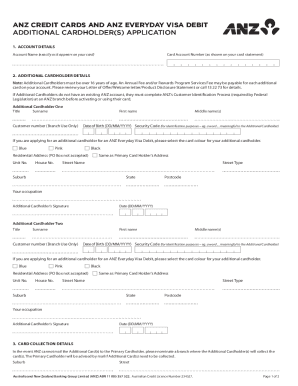 ANZ Additional Cardholder Application