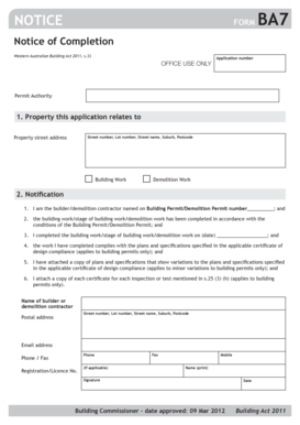 Notice of Completion Form BA7