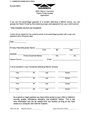 MSD Warren Township Parent Portal Access Application
