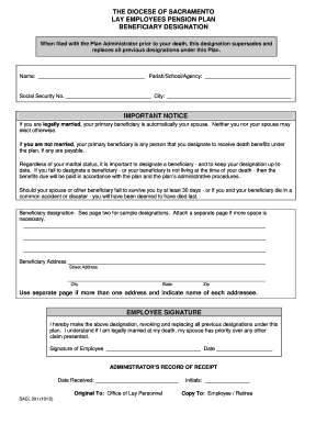 Lay Employees Pension Plan Beneficiary Designation