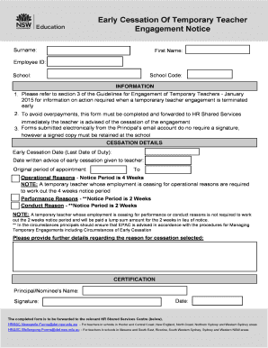 Early Cessation of Temporary Teacher Engagement Notice
