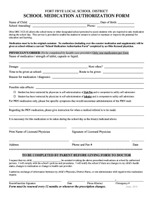 School Medication Authorization Form