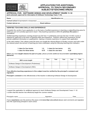 Application for Additional Approval to Teach Secondary Subjects