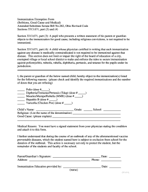 Ohio Immunization Exemption Form