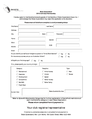 Skate Queensland Individual Membership Application