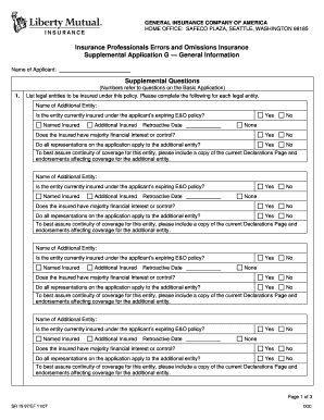 Insurance Professionals Errors and Omissions Insurance Supplemental Application