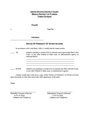 Notice of Pendency of Other Actions