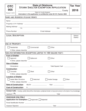 Oklahoma Storm Shelter Exemption Application