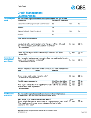 Trade Credit Management Questionnaire