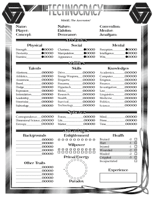 Mage The Ascension Character Sheet