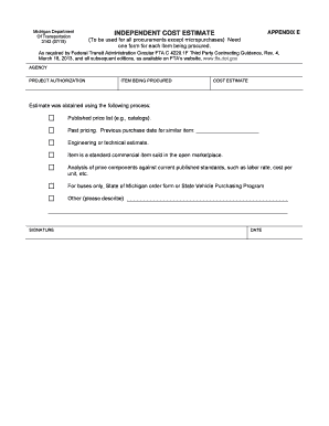 Michigan Independent Cost Estimate Form